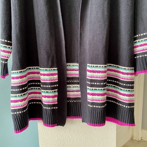 Lane Bryant Navy Blue Open Front Fair Isle Duster Cardigan size 14/16 NWT - Picture 6 of 9